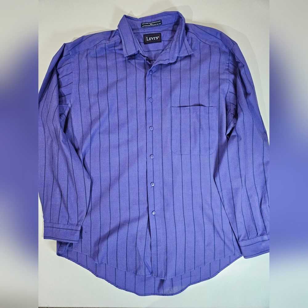 Levis Button Down Shirt Mens XL‎ Purple Black Pintripes 80s 90s Business Casual